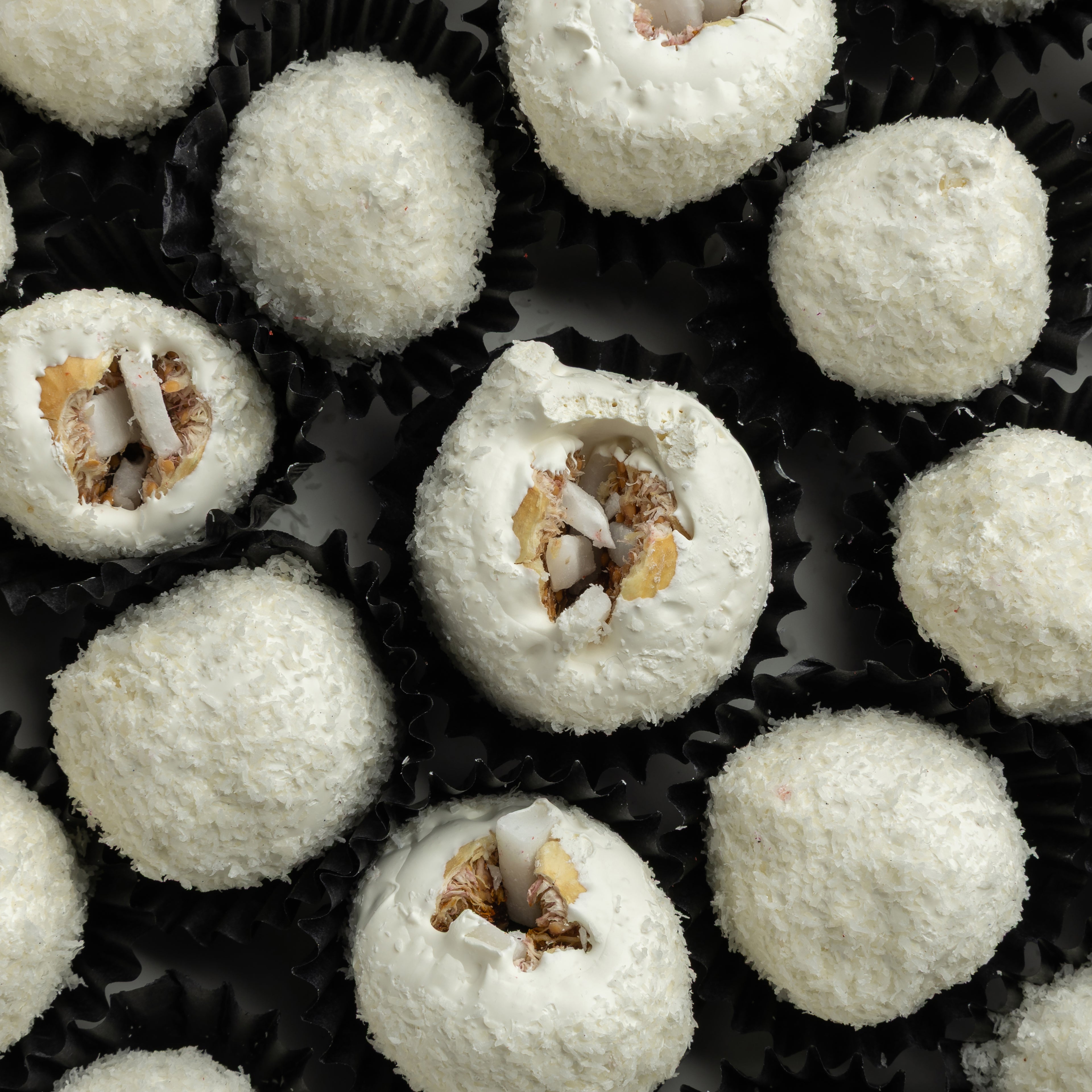 Closeup of coconut-coated fig in combo