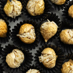 Closeup of almond-stuffed fig in 6 flavor mix