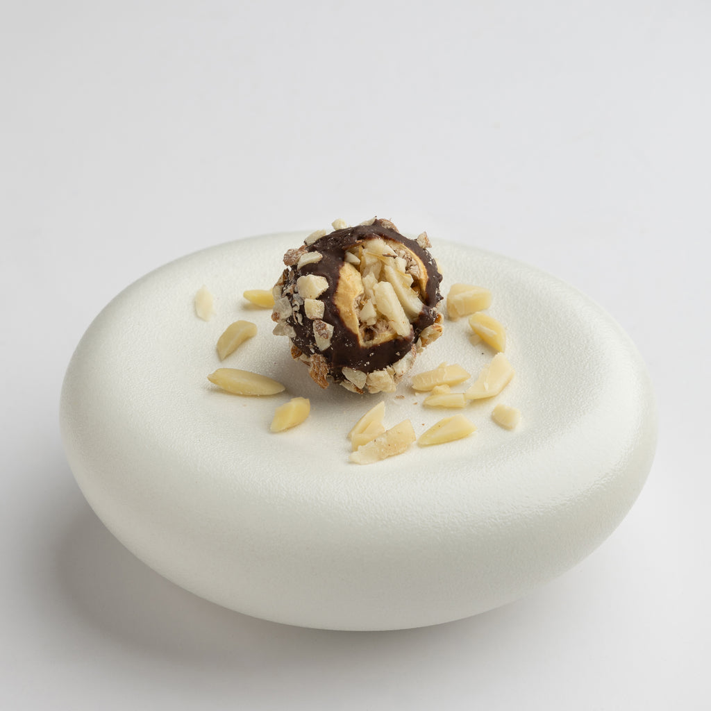 Single choco almond fig bite closeup